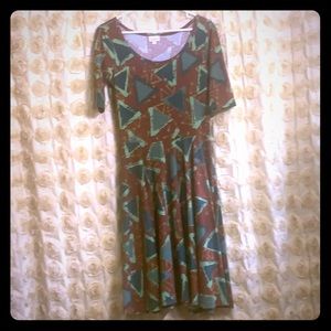 LuLaRoe Nicole dress size M bold green and brown